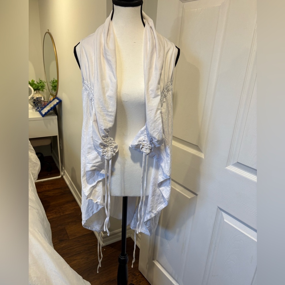 Neon Buddha White Waterfall Vest Boho Open Front Draped Layering Cardigan M